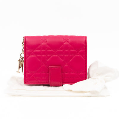Lady Dior Compact Wallet Pink Cannage Leather