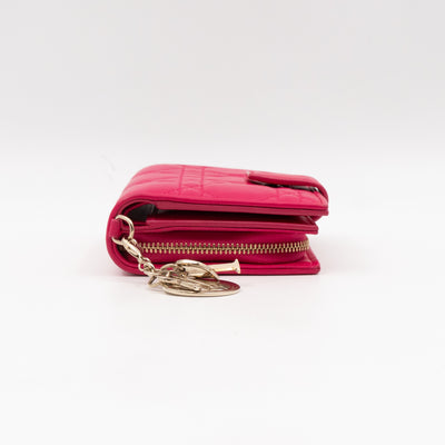 Lady Dior Compact Wallet Pink Cannage Leather