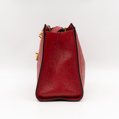 Padlock Small GG Shoulder Bag Hibiscus Red Guccissima Leather