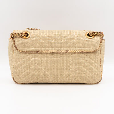 GG Marmont Small Flap Bag Natural Matelasse Raffia & Snakeskin