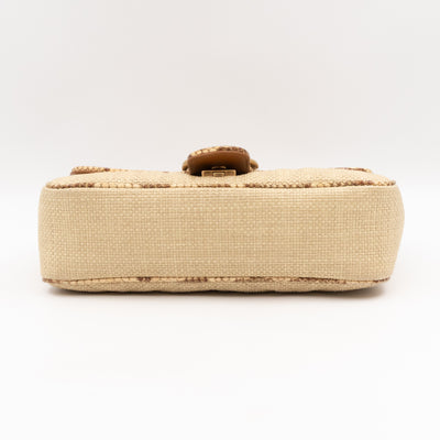 GG Marmont Small Flap Bag Natural Matelasse Raffia & Snakeskin