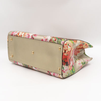 Bamboo Shopper Tote Champagne Leather with Floral Print