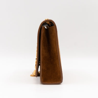 Kate Medium Tassel Brown Suede Leather Gold
