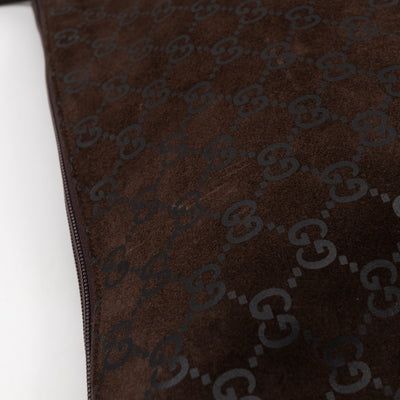 Zipper Hobo Bag Brown GG Suede Leather