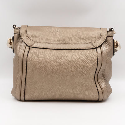 Bella Medium Flap Bag Champagne Metallic Leather