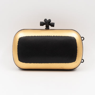 Knot Clutch with Chain Black & Gold Leather