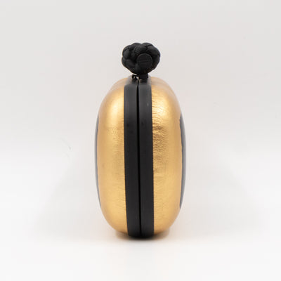 Knot Clutch with Chain Black & Gold Leather