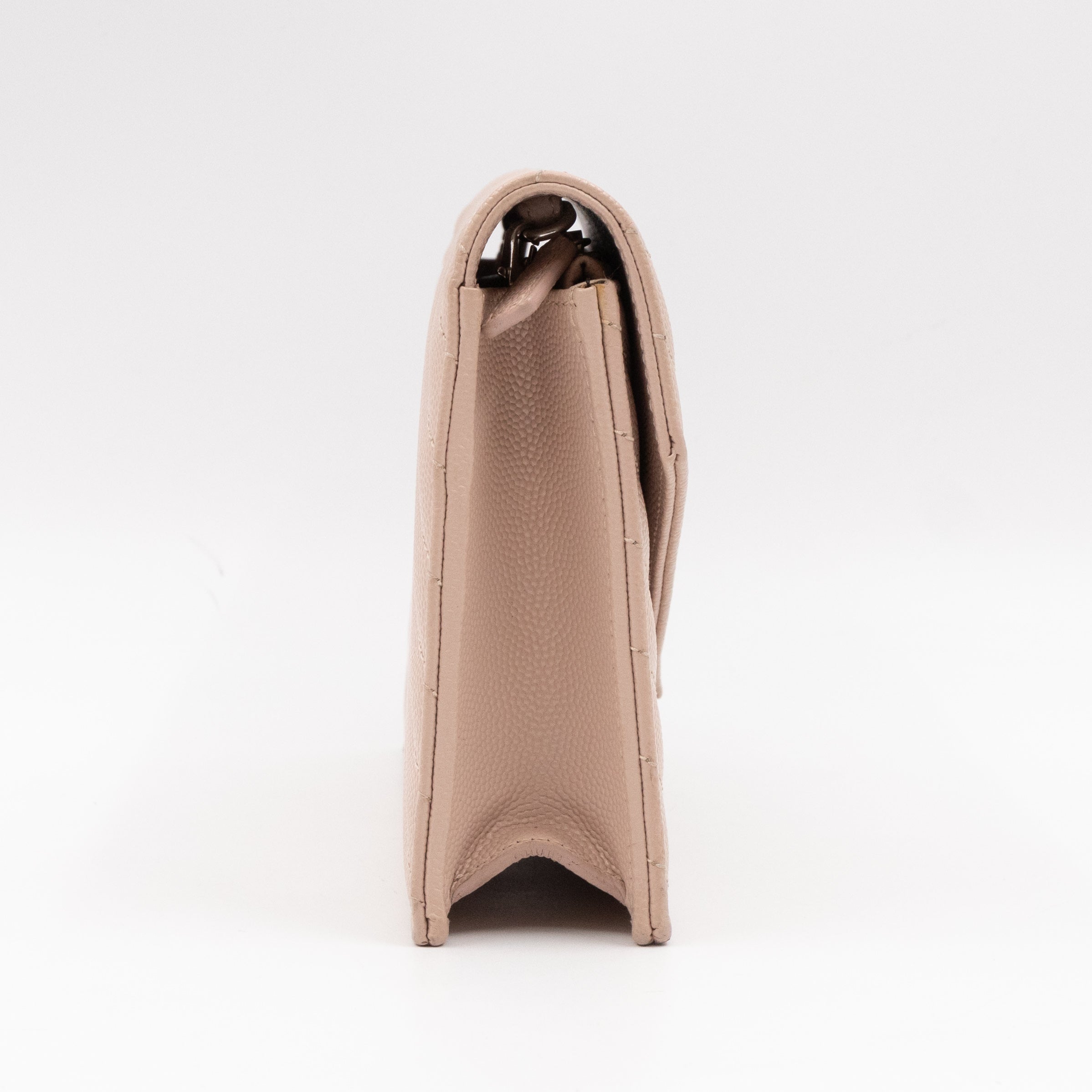 Cassandre Envelope Chain Wallet Rose Beige Grained Leather
