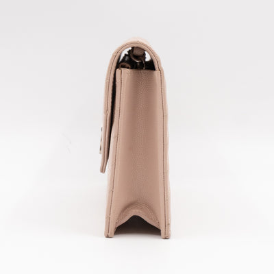 Cassandre Envelope Chain Wallet Rose Beige Grained Leather
