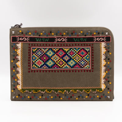 Document Holder Military Green Bordado Beads