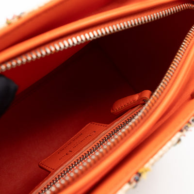 Lady Dior Medium Cream Raffia Tweed Orange Leather