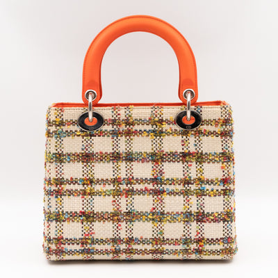 Lady Dior Medium Cream Raffia Tweed Orange Leather