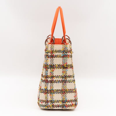 Lady Dior Medium Cream Raffia Tweed Orange Leather
