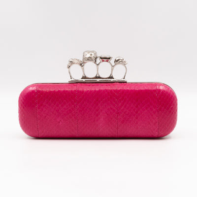 Long Skull Knuckle Clutch Pink Python Leather