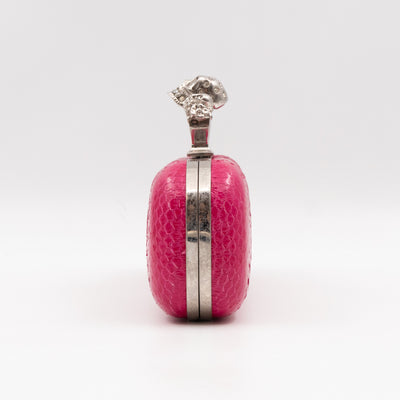 Long Skull Knuckle Clutch Pink Python Leather