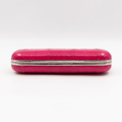 Long Skull Knuckle Clutch Pink Python Leather
