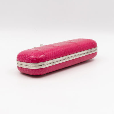 Long Skull Knuckle Clutch Pink Python Leather