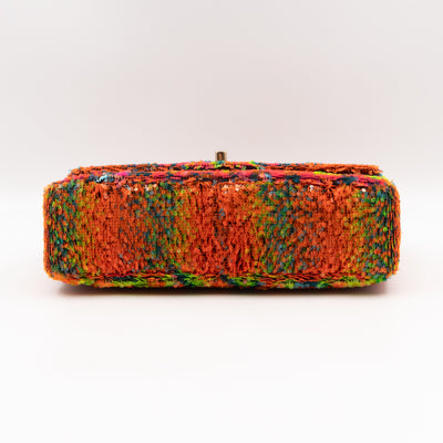 Classic Single Flap Medium Orange Turquoise Pink Sequins