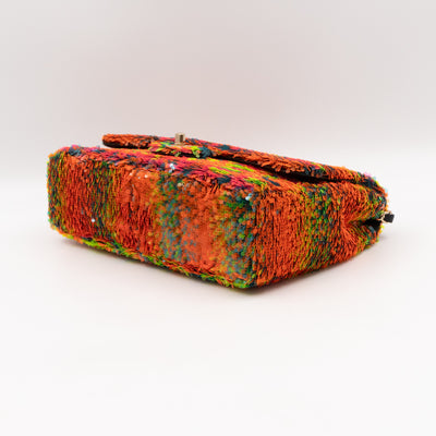 Classic Single Flap Medium Orange Turquoise Pink Sequins