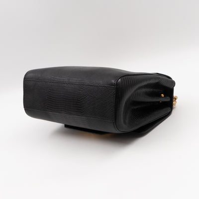 Welcome Shoulder Bag Black Lizard Embossed Leather