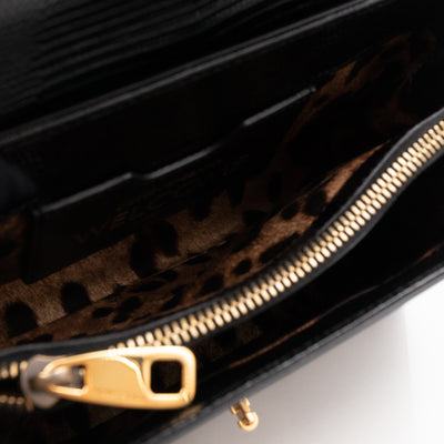 Welcome Shoulder Bag Black Lizard Embossed Leather