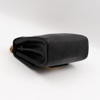 Welcome Shoulder Bag Black Lizard Embossed Leather