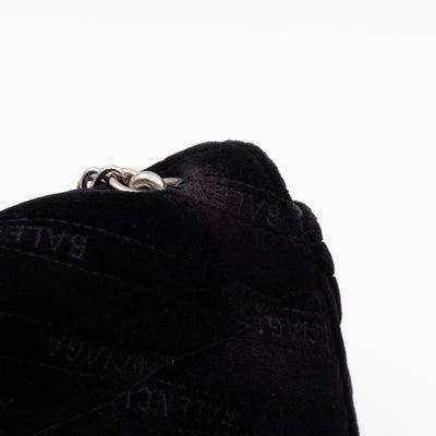 BB Chain Round Shoulder Bag Black Quilted Velvet