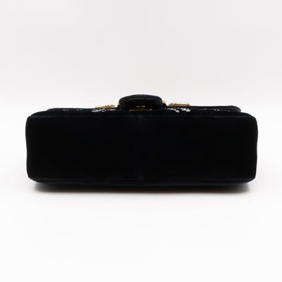 GG Marmont Small Flap Bag Black Velvet Crystals