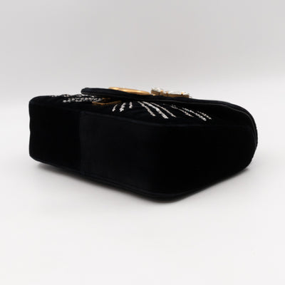 GG Marmont Small Flap Bag Black Velvet Crystals