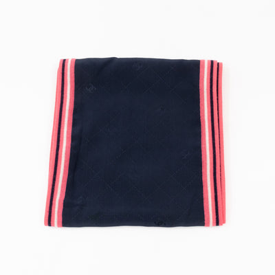Monogram Scarf Navy Blue Silk Pink Wool