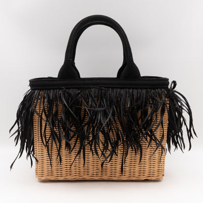 Convertible Fringe Basket Bag Small Natural Wicker Woven Straw