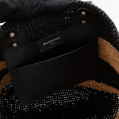 Panier Large Tote Bag Natural & Black Woven Raffia
