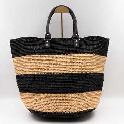 Panier Large Tote Bag Natural & Black Woven Raffia