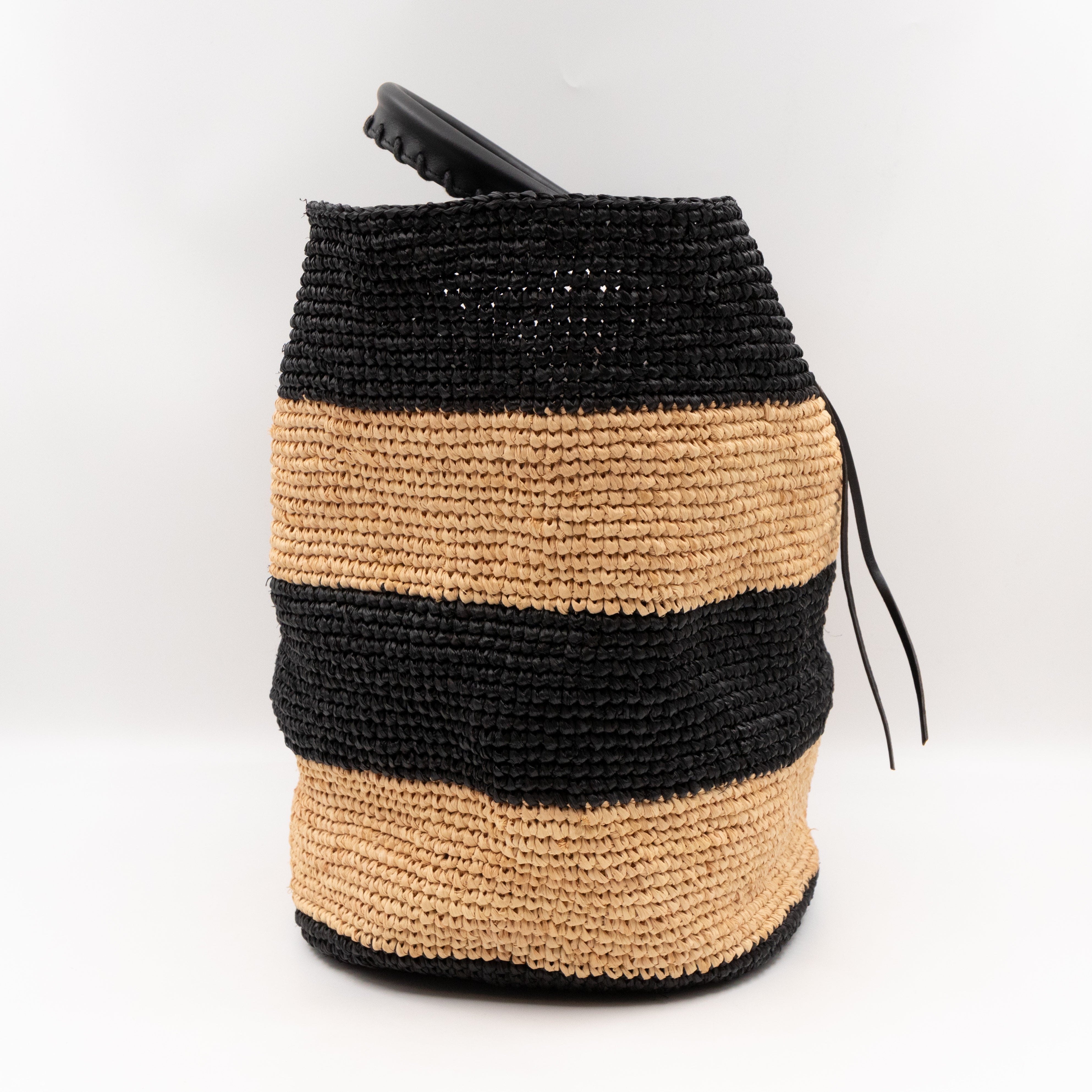 Panier Large Tote Bag Natural & Black Woven Raffia