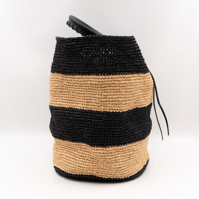 Panier Large Tote Bag Natural & Black Woven Raffia