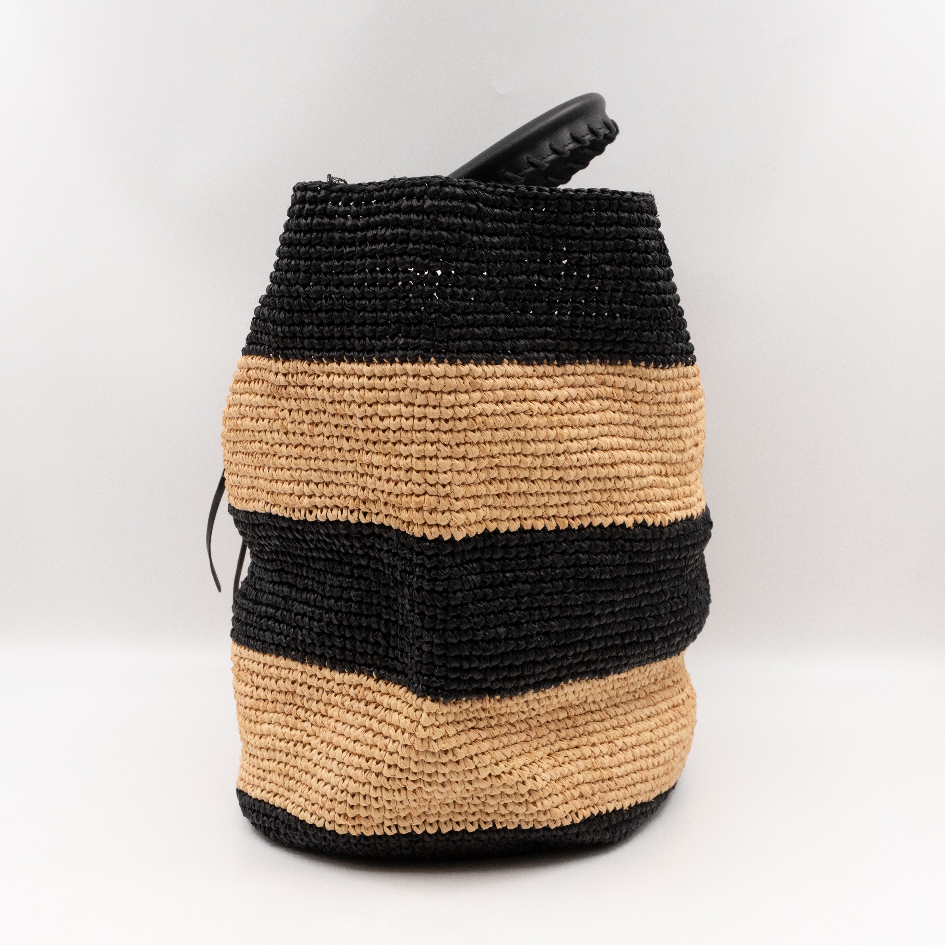 Panier Large Tote Bag Natural & Black Woven Raffia
