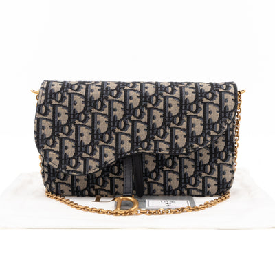 Saddle Pouch with Chain Blue Dior Oblique Jacquard