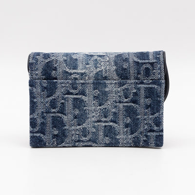Saddle Bloom Card Holder Blue Denim Dior Oblique Jacquard