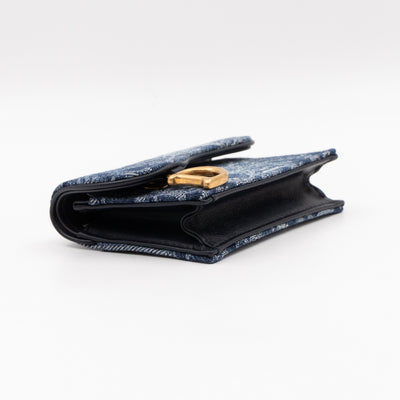 Saddle Bloom Card Holder Blue Denim Dior Oblique Jacquard
