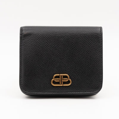 Monaco Flap Coin Card Holder Black Leather