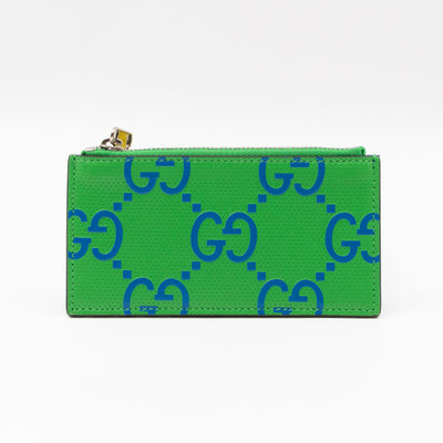 GG Embossed Zip Card Case Green