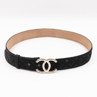 CC Buckle Belt Black Matte Caviar Leather 85/34