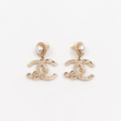 Coco Script CC Drop Pearl Cahmpagne Earrings