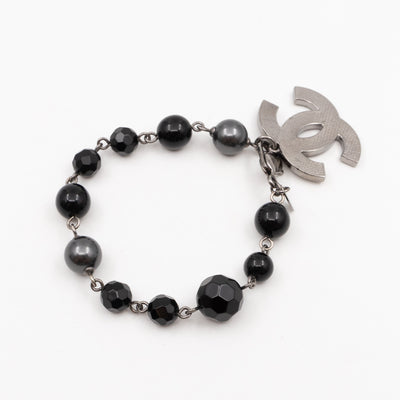 CC Coco Mark Black Bead Charm Bracelet