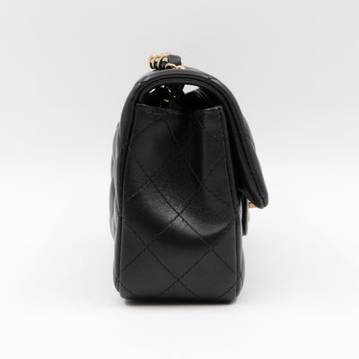Classic Flap Mini Rectangular Black Lambskin Leather