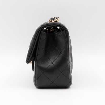 Classic Flap Mini Rectangular Black Lambskin Leather