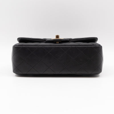 Classic Flap Mini Rectangular Black Lambskin Leather