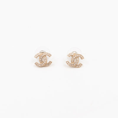 Mini CC Crystal Earrings Light Gold