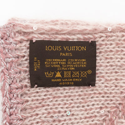 Monogram Glitter Scarf Light Pink Mohair & Nylon Blend