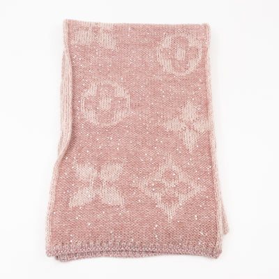 Monogram Glitter Scarf Light Pink Mohair & Nylon Blend